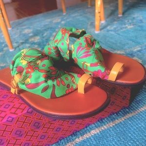 Tory Burch Shelby Printed Satin Scarf Sandals